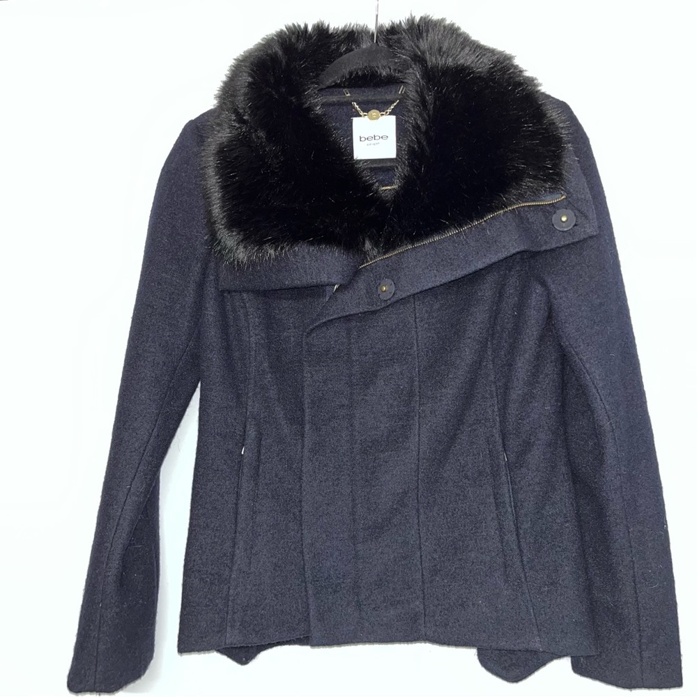 Bebe Wool Coat with Faux Fur Collar